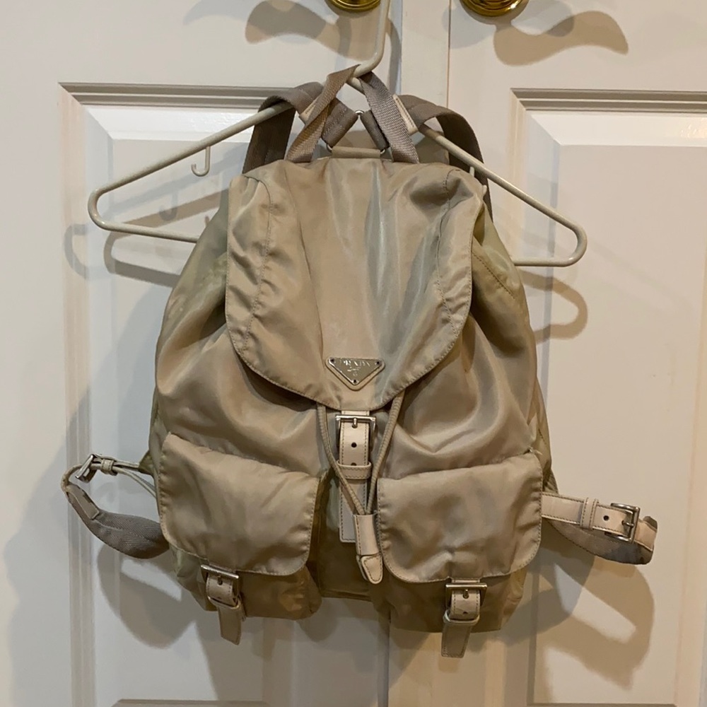 Prada Vintage Nylon Leather Backpack Pre-owned in good condition.